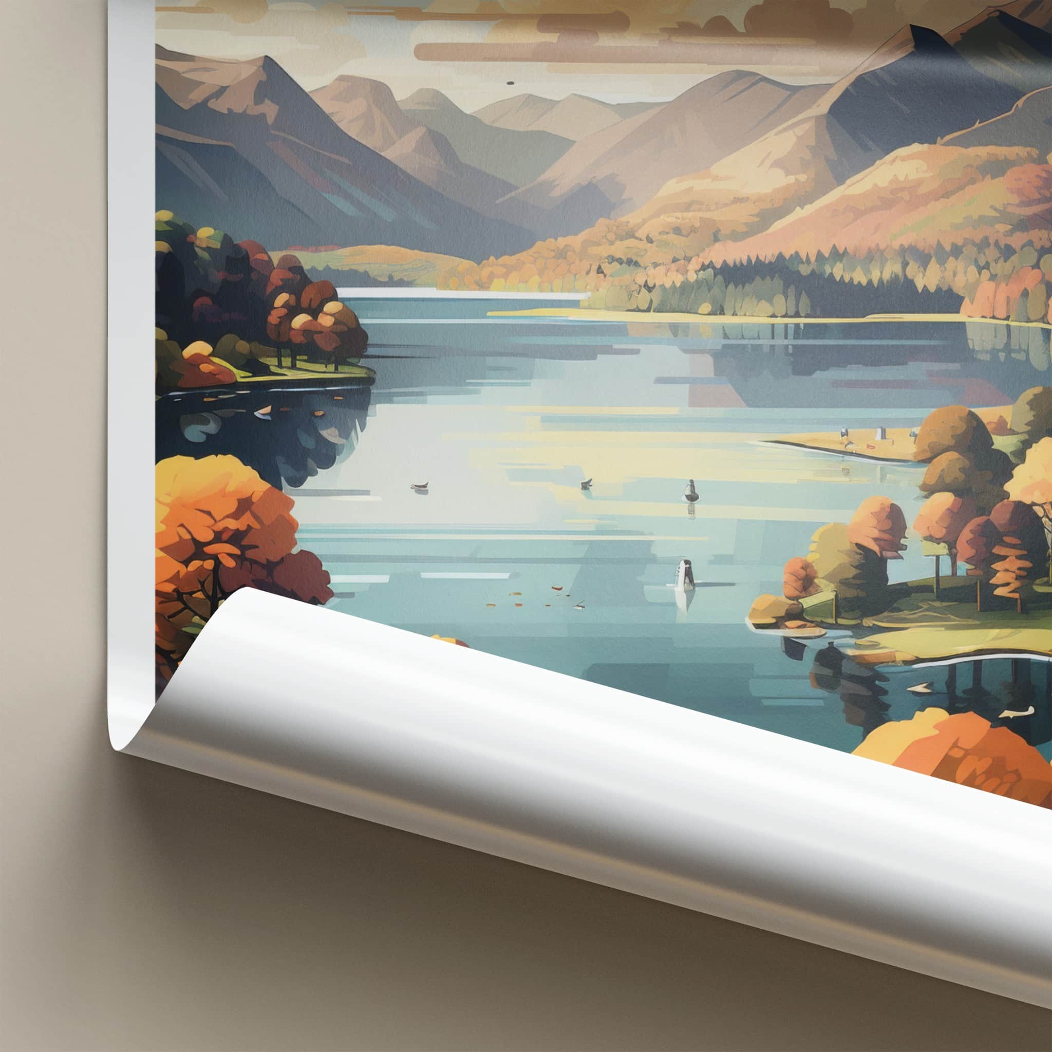 Lake District Poster - England Travel Art - Vibrant Autumn Landscape Home Decor
