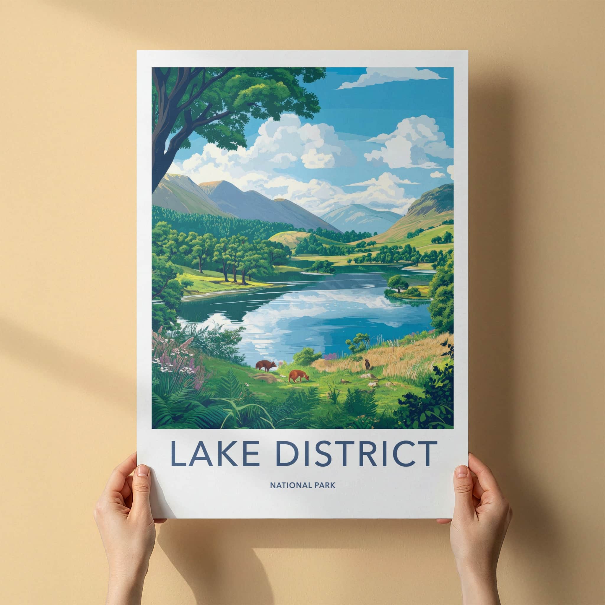 Lake District Poster - United Kingdom Wall Art - Serene Mountain Lake Gift