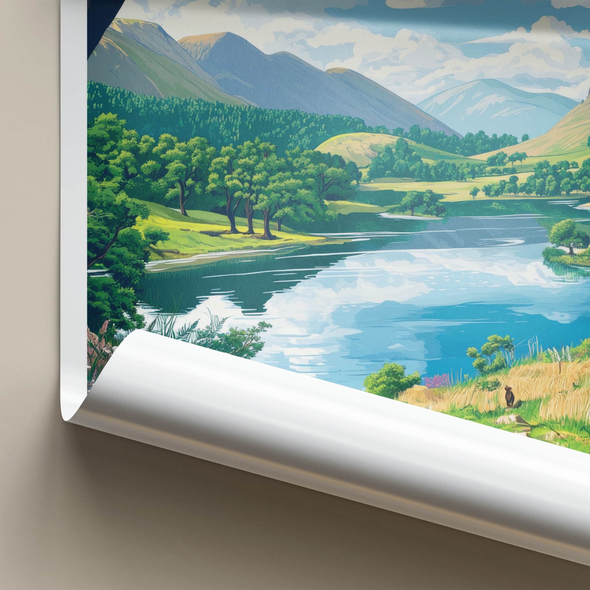 Lake District Poster - United Kingdom Wall Art - Serene Mountain Lake Gift