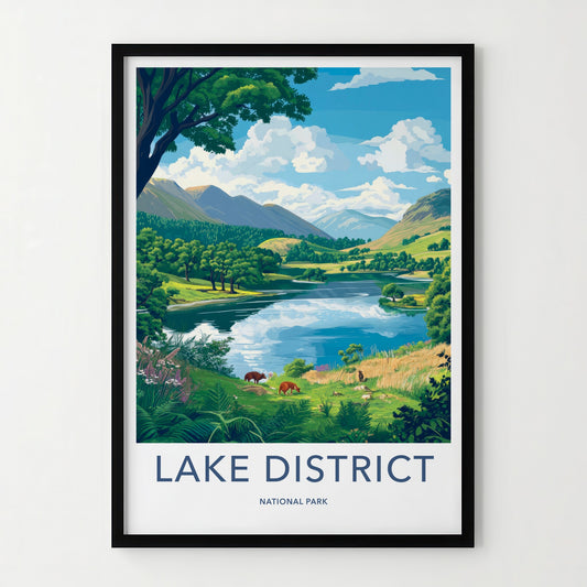 Lake District Poster - United Kingdom Wall Art - Serene Mountain Lake Gift