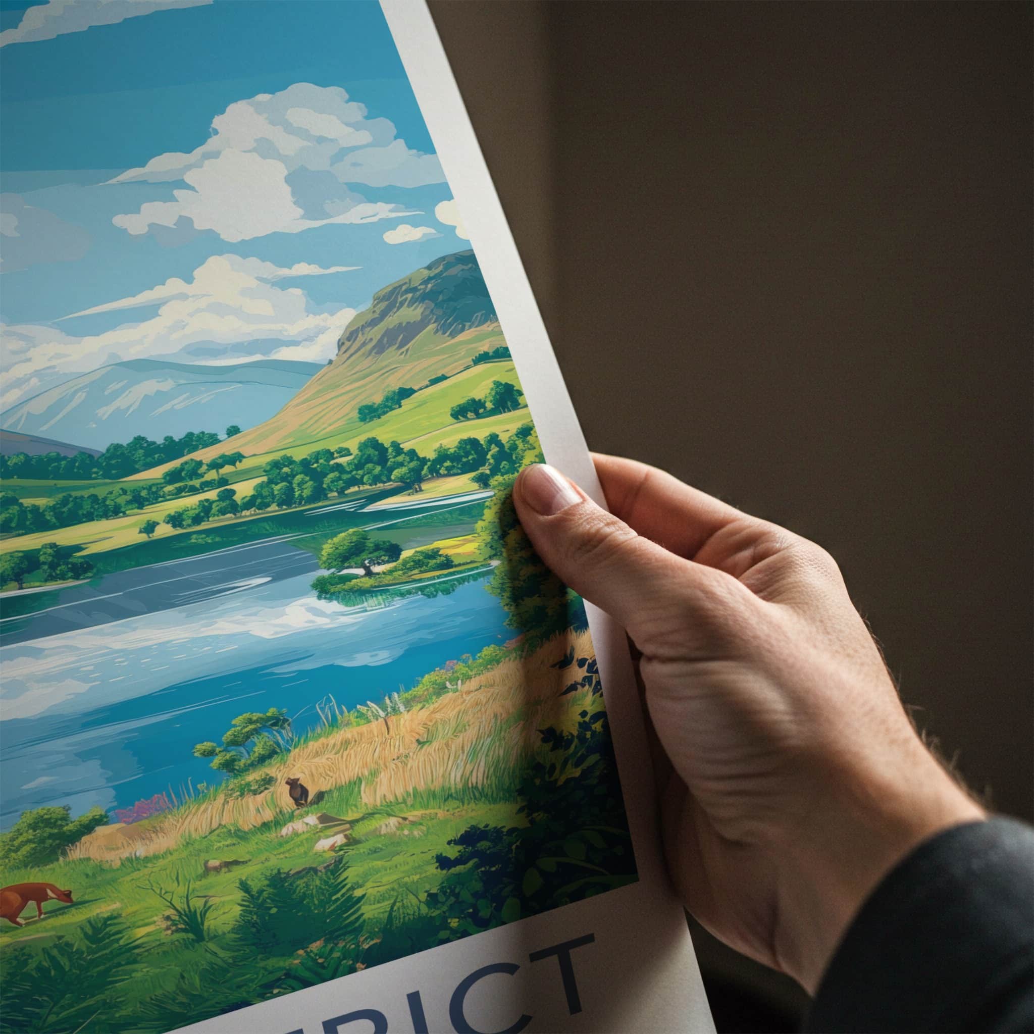 Lake District Poster - United Kingdom Wall Art - Serene Mountain Lake Gift