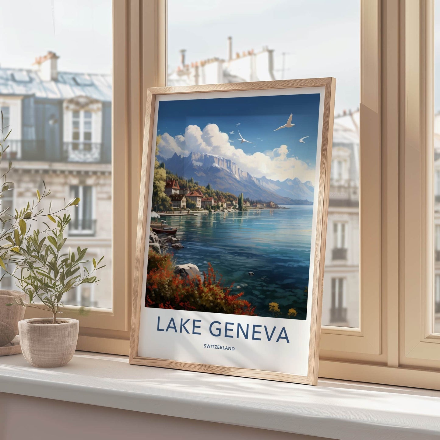 Lake Geneva Poster - Switzerland Travel Art - Cloudy Alpine Landscape Home Decor