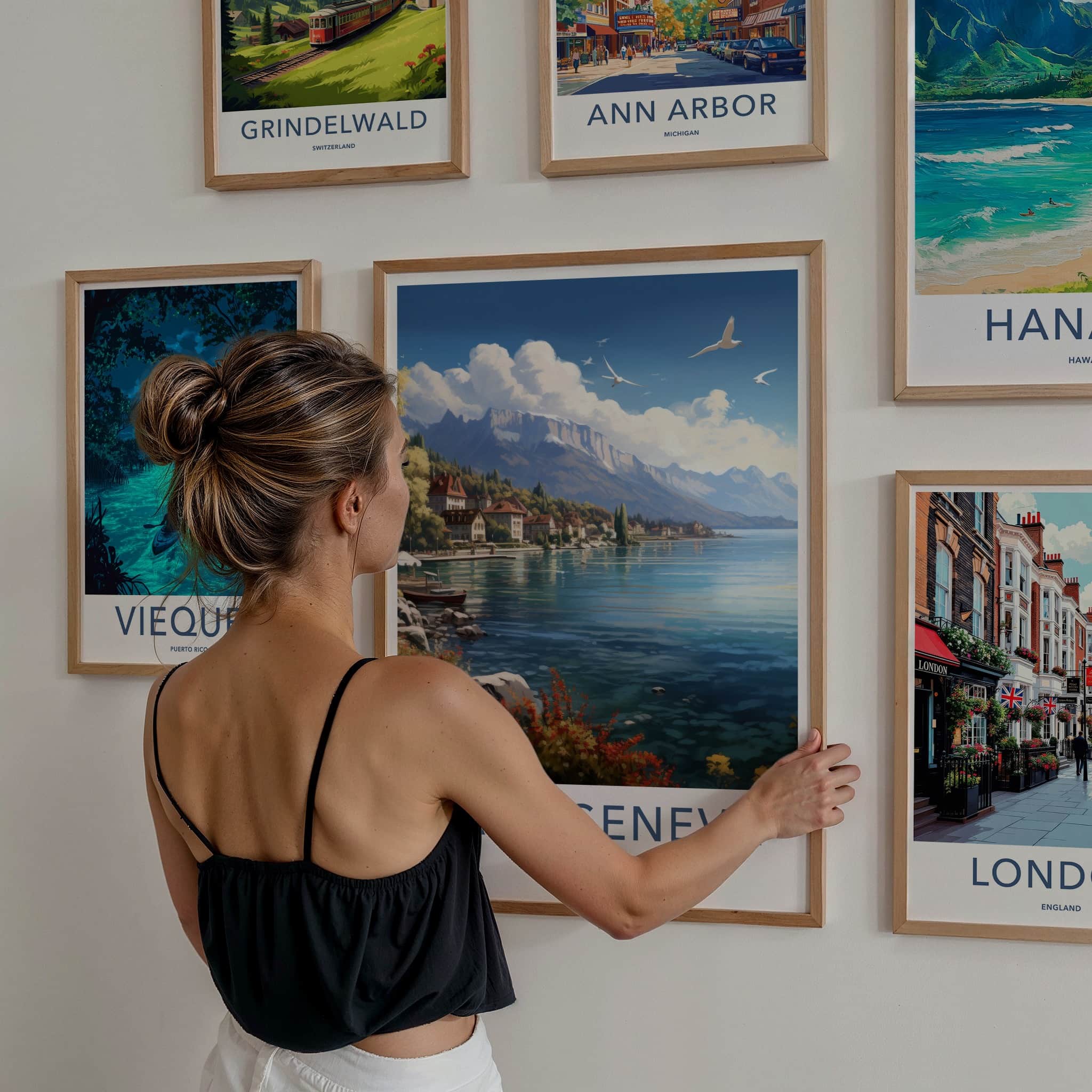 Lake Geneva Poster - Switzerland Travel Art - Cloudy Alpine Landscape Home Decor