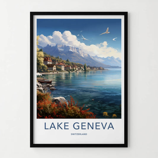 Lake Geneva Poster - Switzerland Travel Art - Cloudy Alpine Landscape Home Decor