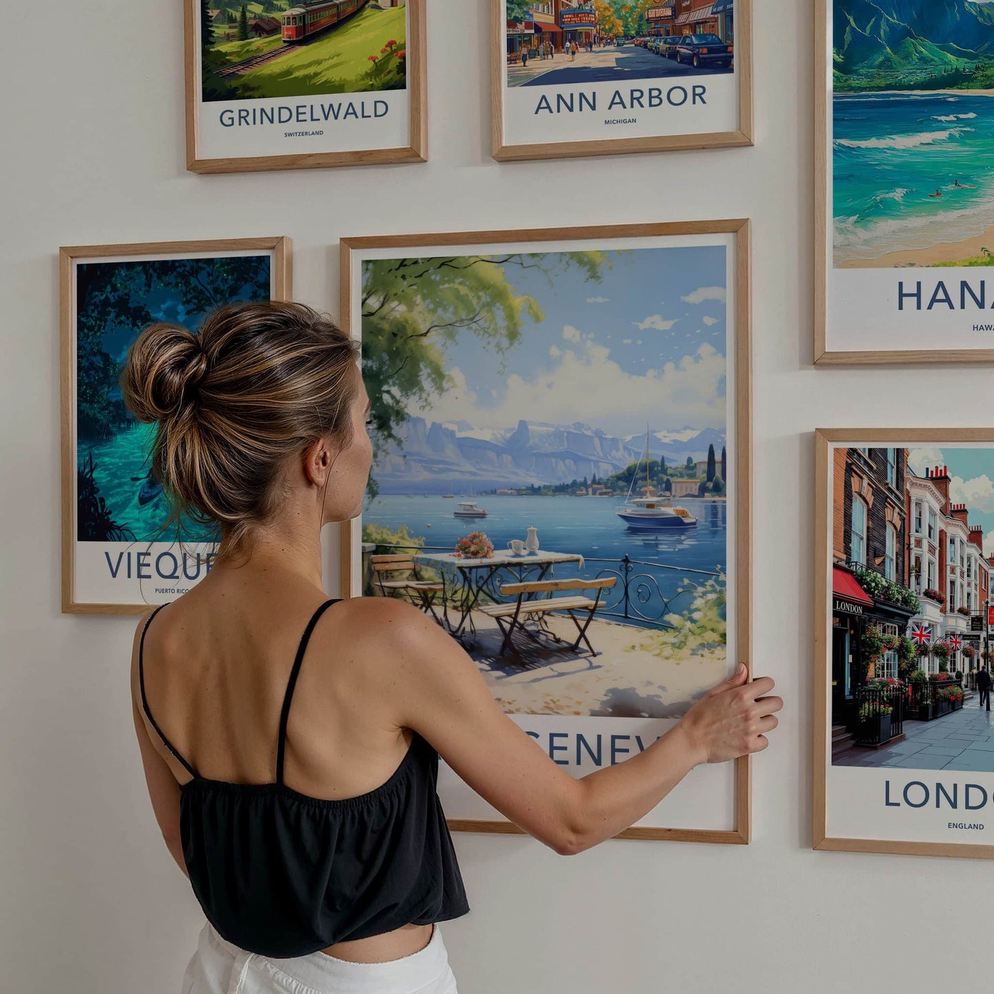 Lake Geneva Poster - Switzerland Travel Art - Terrace Lake View Home Decor