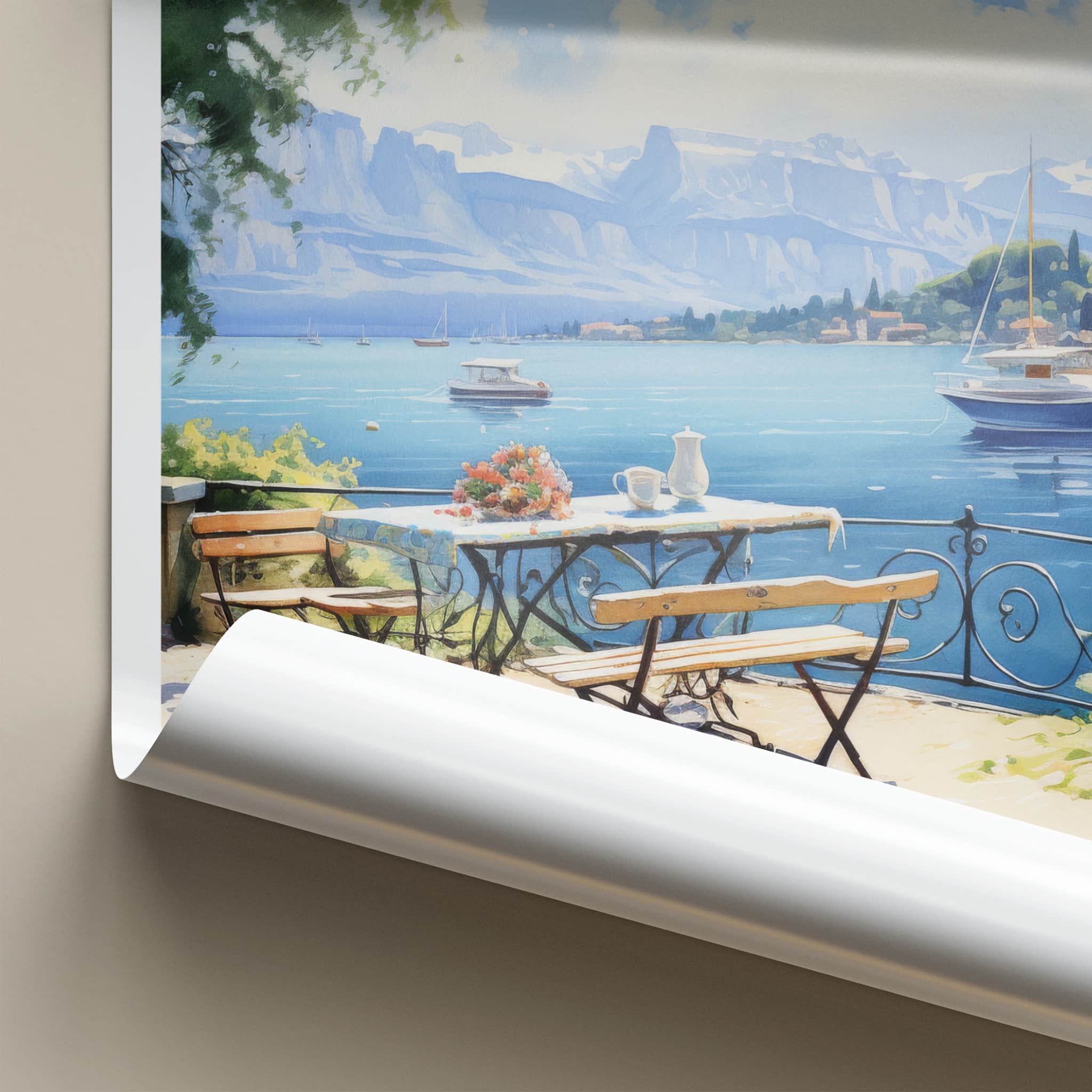 Lake Geneva Poster - Switzerland Travel Art - Terrace Lake View Home Decor