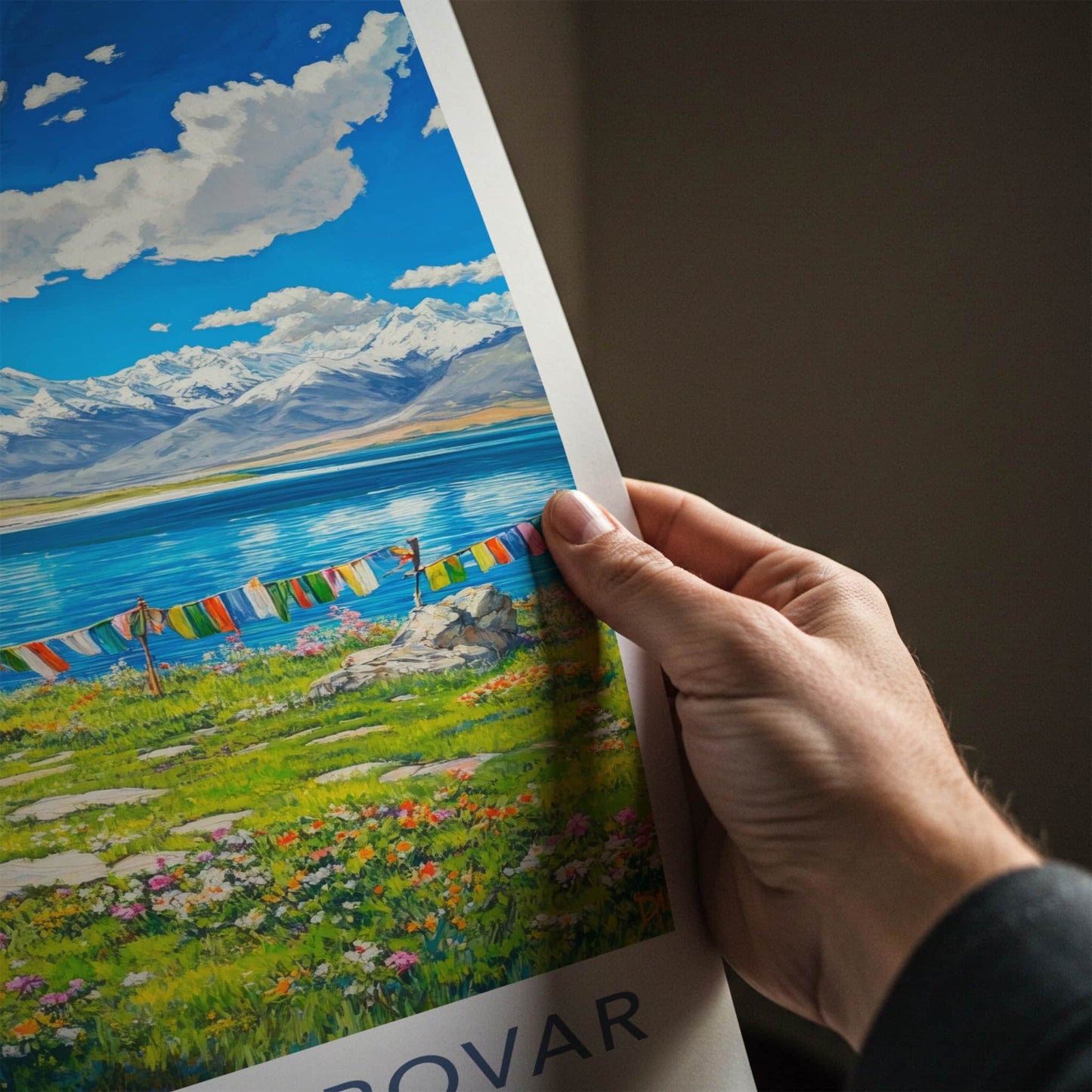 Lake Manasarovar Poster - Tibet Travel Art - Colorful Prayer Flags Home Decor