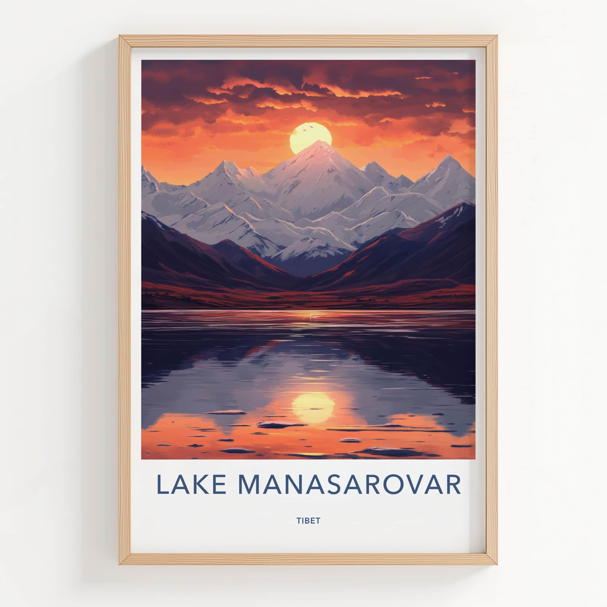 Lake Manasarovar Poster - Tibet Travel Art - Golden Sunset Reflection Home Decor