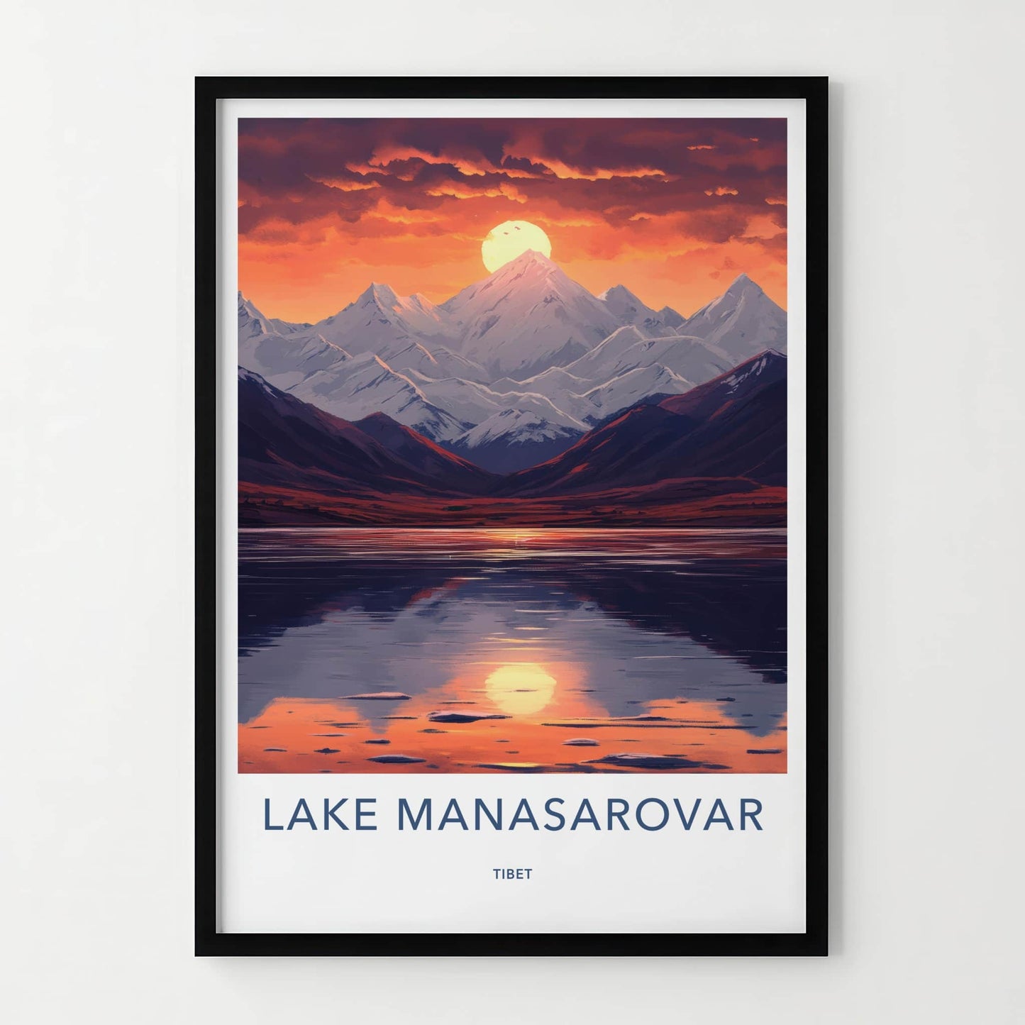 Lake Manasarovar Poster - Tibet Travel Art - Golden Sunset Reflection Home Decor