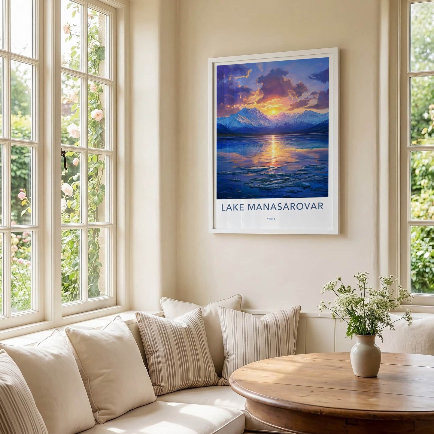 Lake Manasarovar Poster - Tibet Travel Art - Mountain Lake Sunset Home Decor