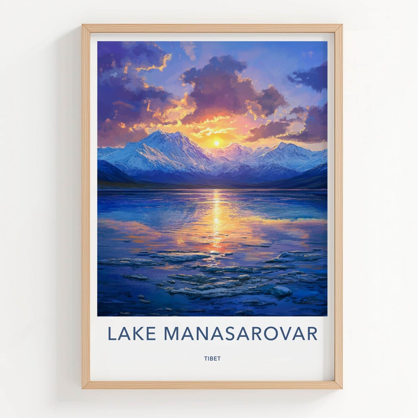 Lake Manasarovar Poster - Tibet Travel Art - Mountain Lake Sunset Home Decor