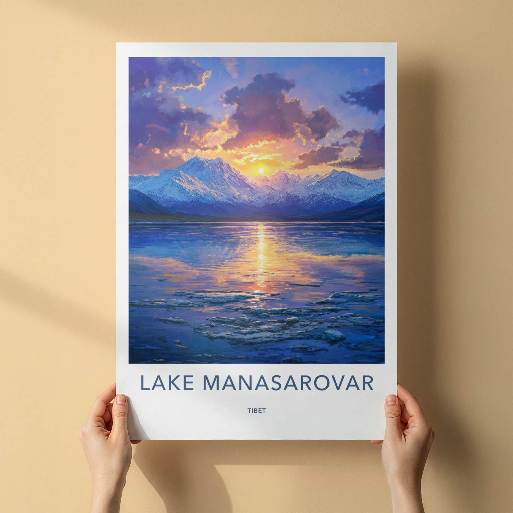 Lake Manasarovar Poster - Tibet Travel Art - Mountain Lake Sunset Home Decor