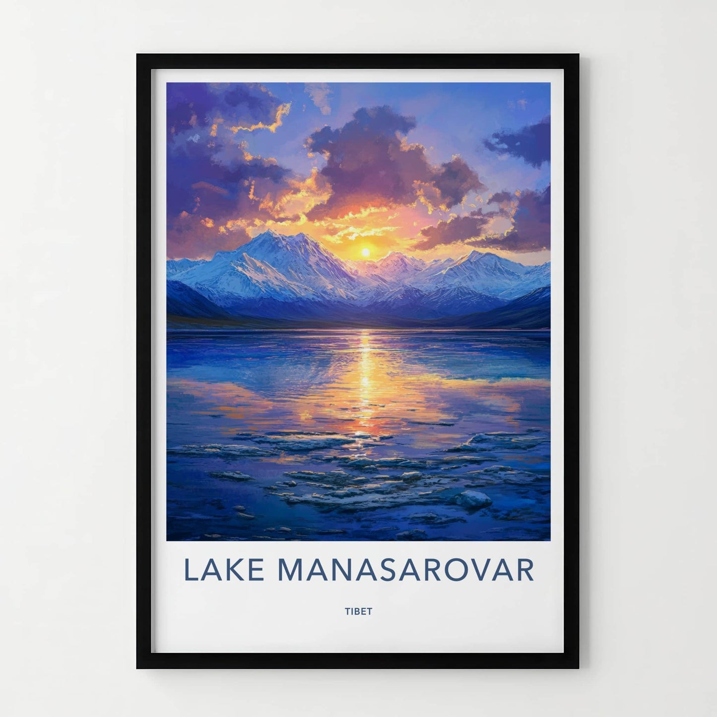 Lake Manasarovar Poster - Tibet Travel Art - Mountain Lake Sunset Home Decor
