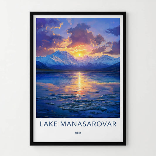 Lake Manasarovar Poster - Tibet Travel Art - Mountain Lake Sunset Home Decor