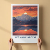 Lake Manasarovar Poster - Tibet Travel Art - Orange Sky Reflection Home Decor