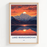 Lake Manasarovar Poster - Tibet Travel Art - Orange Sky Reflection Home Decor