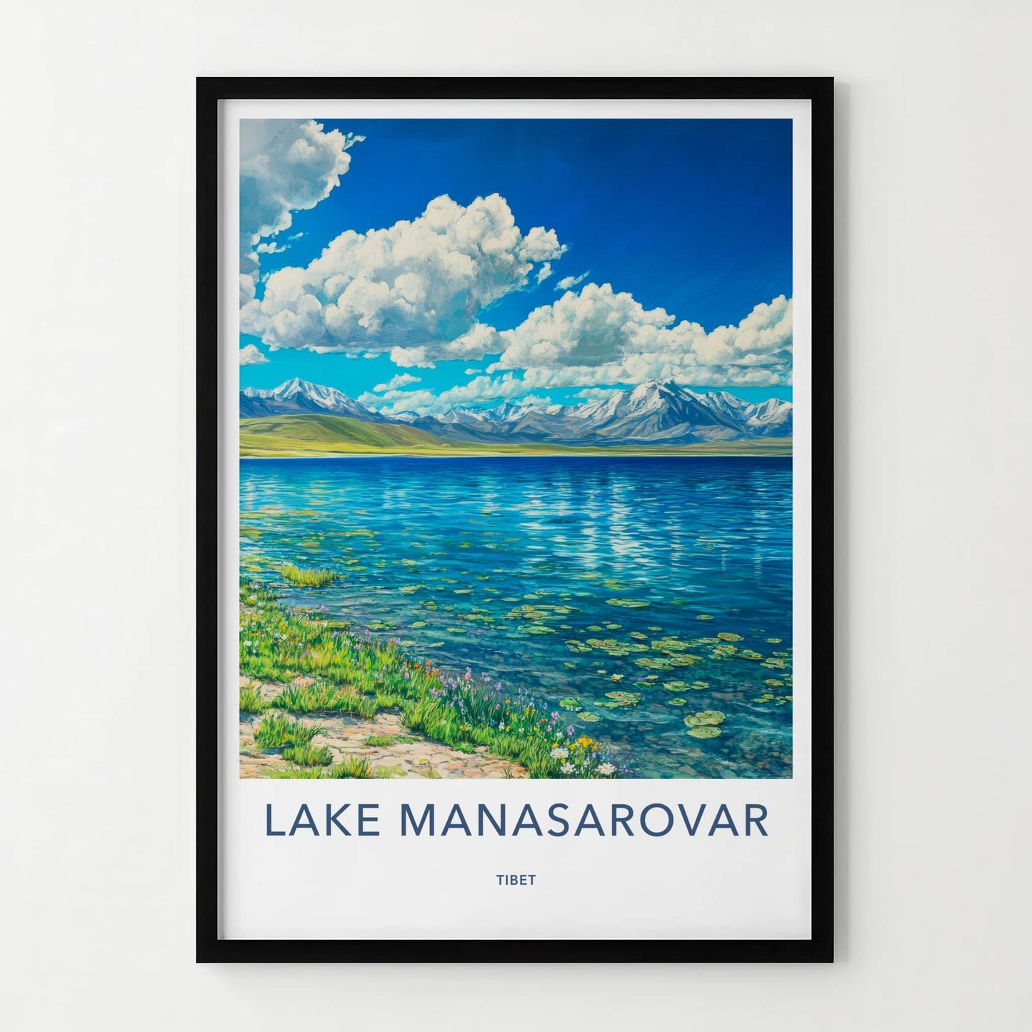 Lake Manasarovar Poster - Tibet Travel Art - Snowy Peaks Lake Home Decor