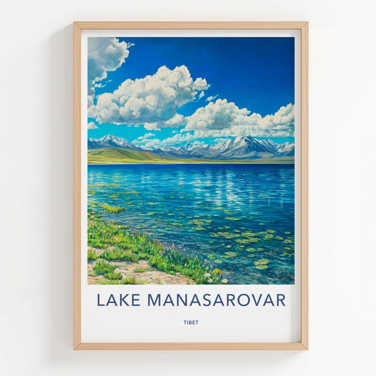 Lake Manasarovar Poster - Tibet Travel Art - Snowy Peaks Lake Home Decor