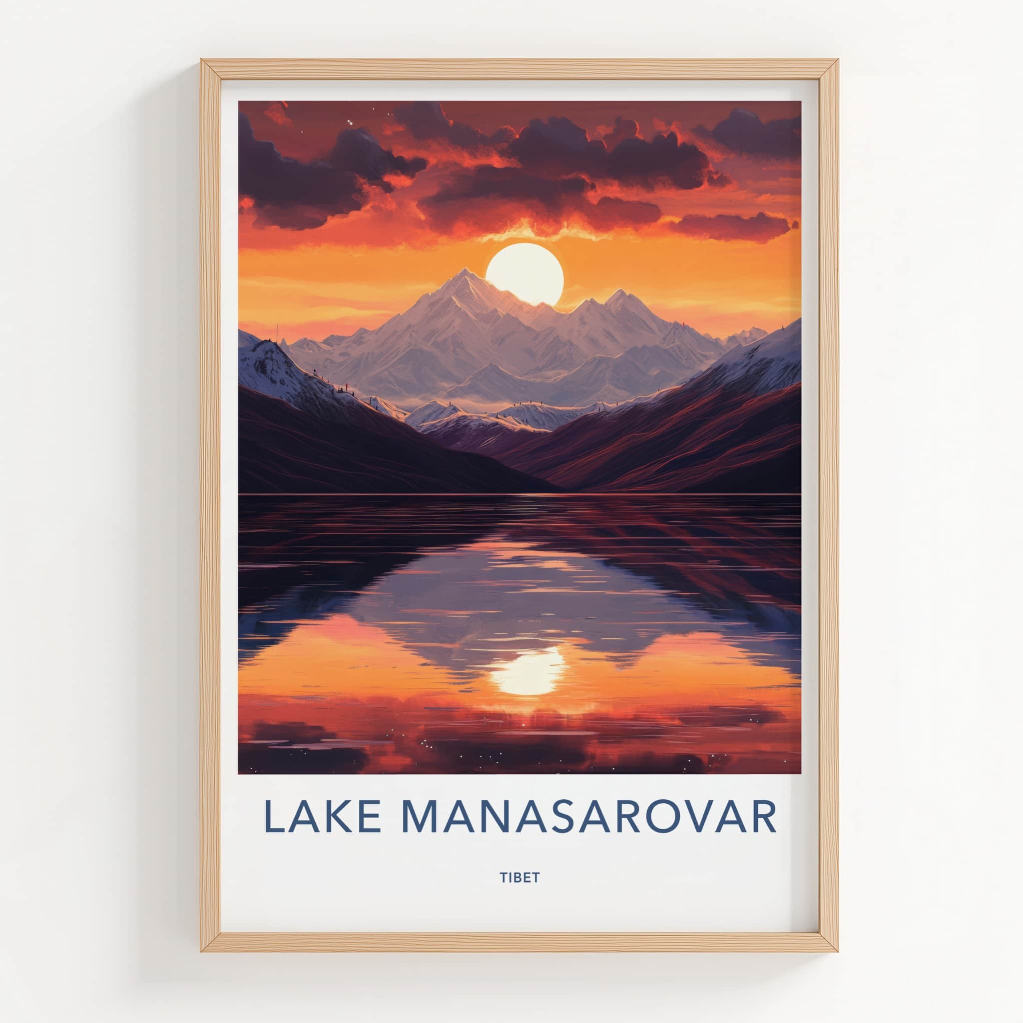Lake Manasarovar Poster - Tibet Travel Art - Sunset Mountains Lake Home Decor