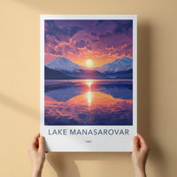 Lake Manasarovar Poster - Tibet Travel Art - Vibrant Sunset Reflections Home Decor