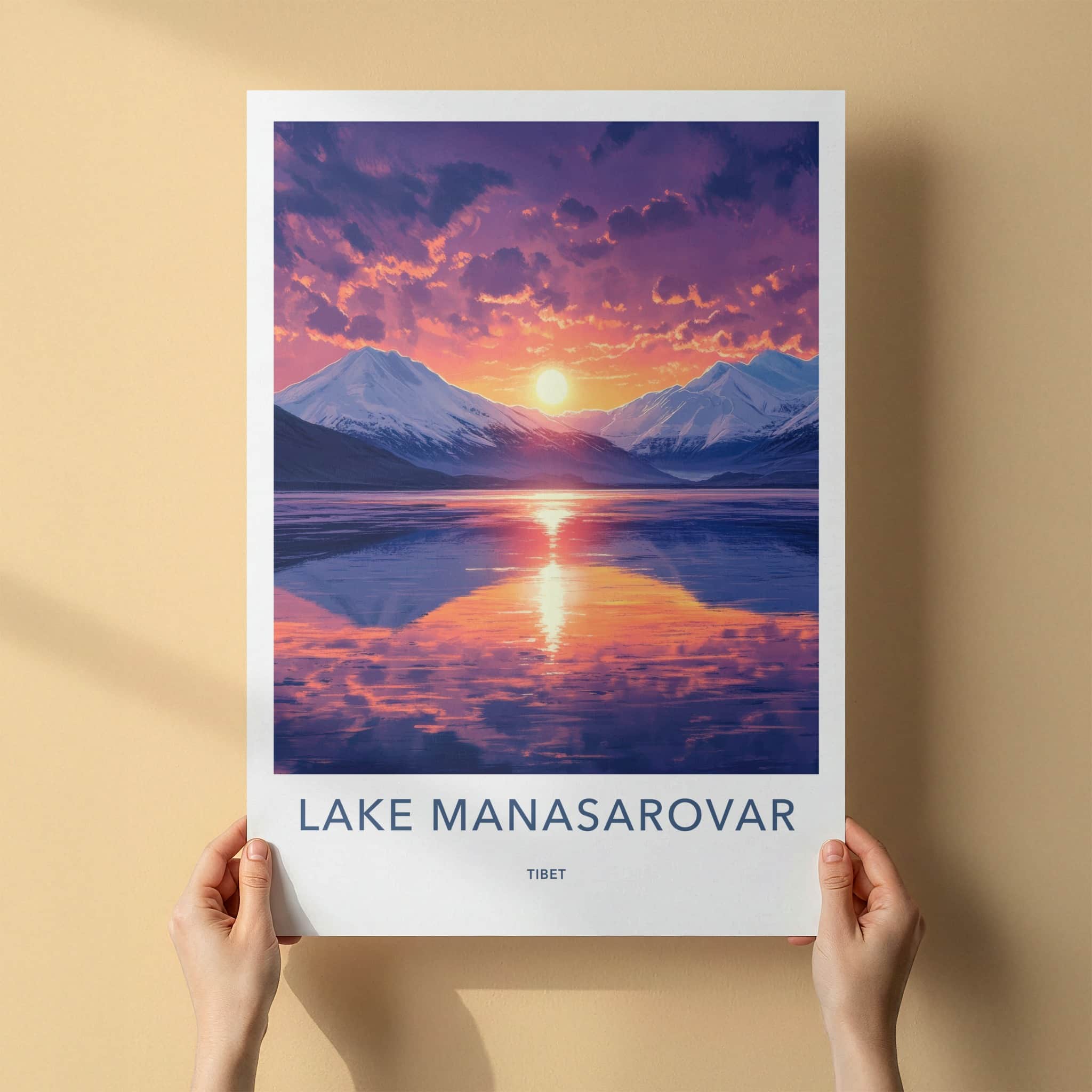 Lake Manasarovar Poster - Tibet Travel Art - Vibrant Sunset Reflections Home Decor