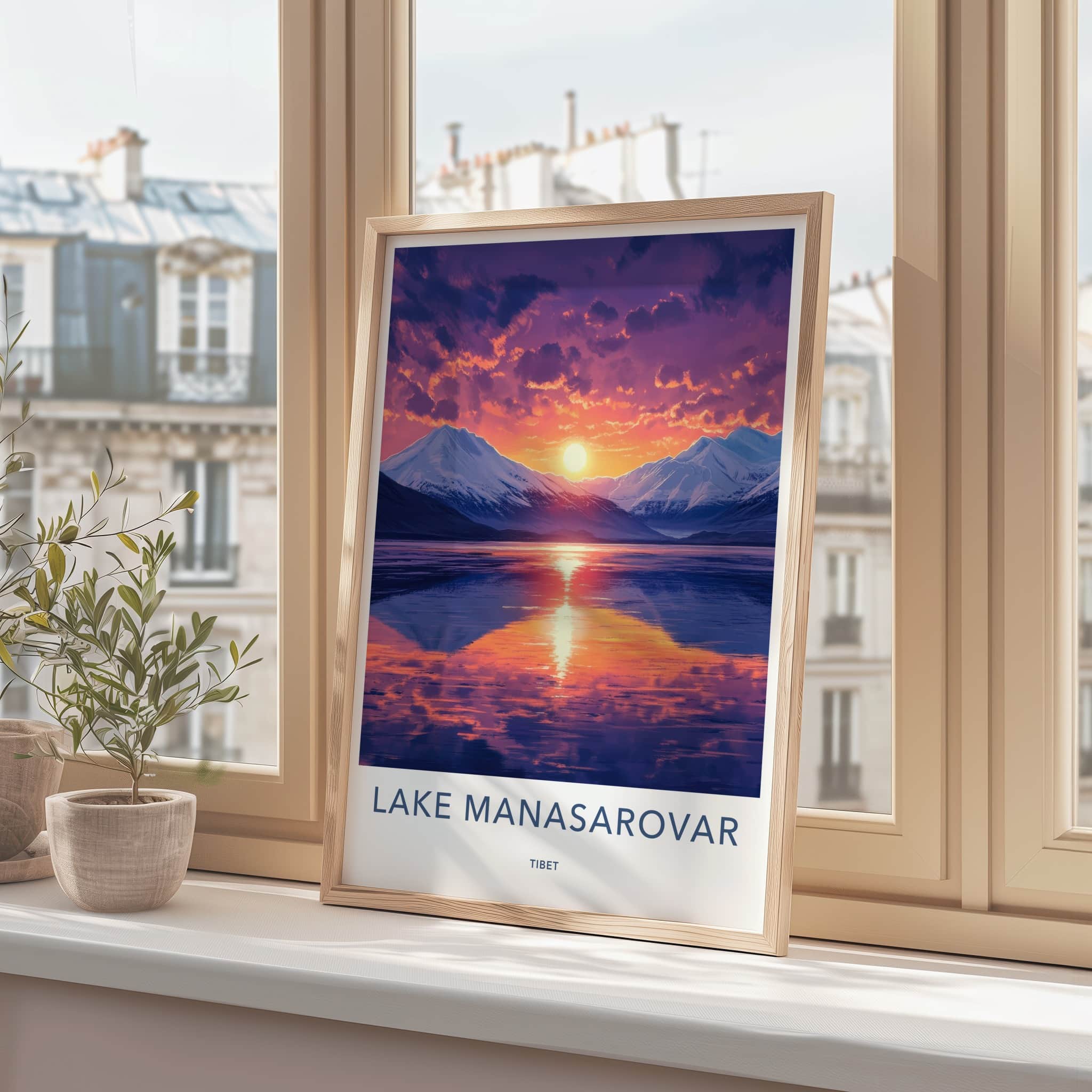 Lake Manasarovar Poster - Tibet Travel Art - Vibrant Sunset Reflections Home Decor