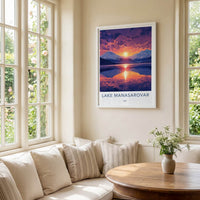 Lake Manasarovar Poster - Tibet Travel Art - Vibrant Sunset Reflections Home Decor