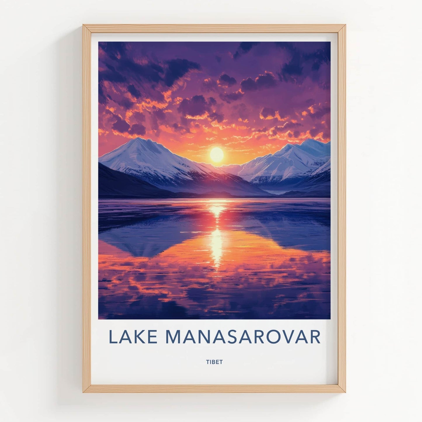 Lake Manasarovar Poster - Tibet Travel Art - Vibrant Sunset Reflections Home Decor