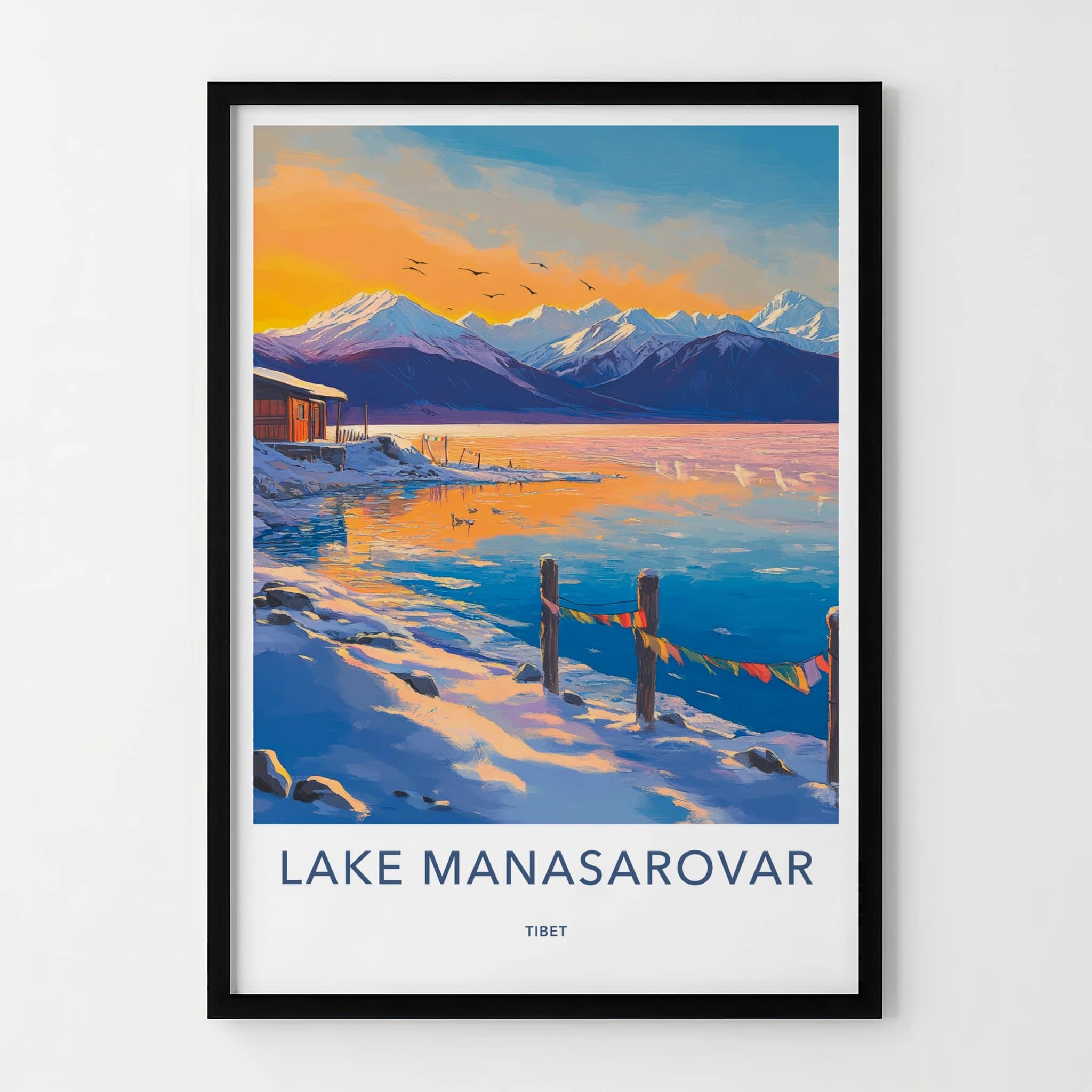 Lake Manasarovar Poster - Tibet Travel Art - Winter Mountain Lake Home Decor