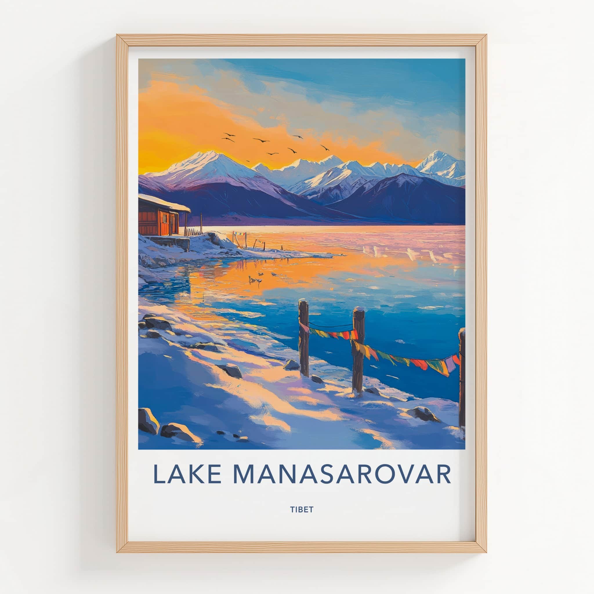 Lake Manasarovar Poster - Tibet Travel Art - Winter Mountain Lake Home Decor