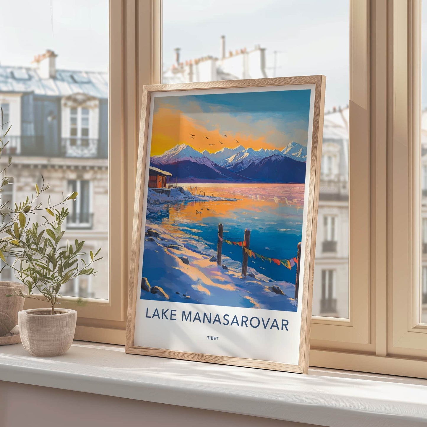 Lake Manasarovar Poster - Tibet Travel Art - Winter Mountain Lake Home Decor