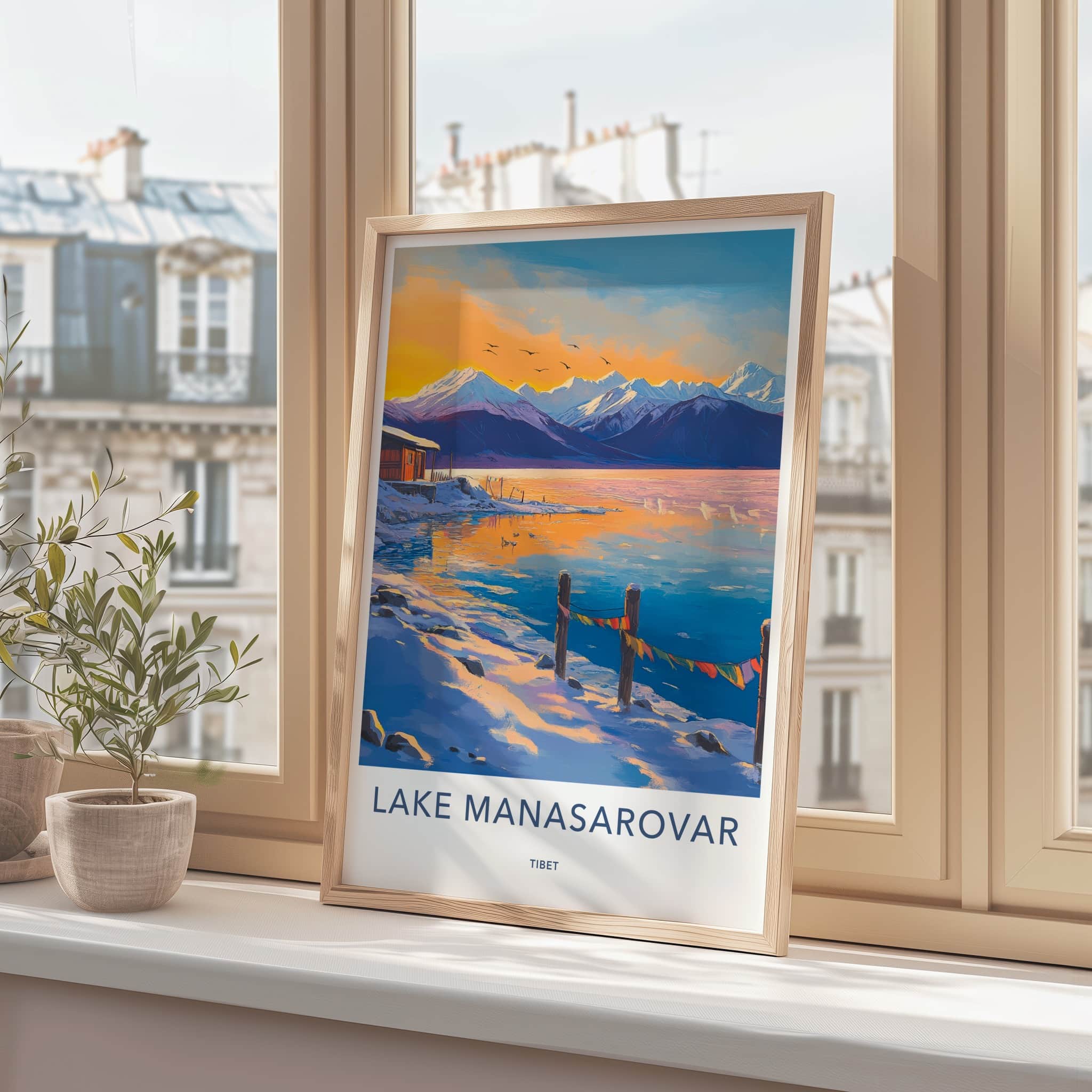 Lake Manasarovar Poster - Tibet Travel Art - Winter Mountain Lake Home Decor