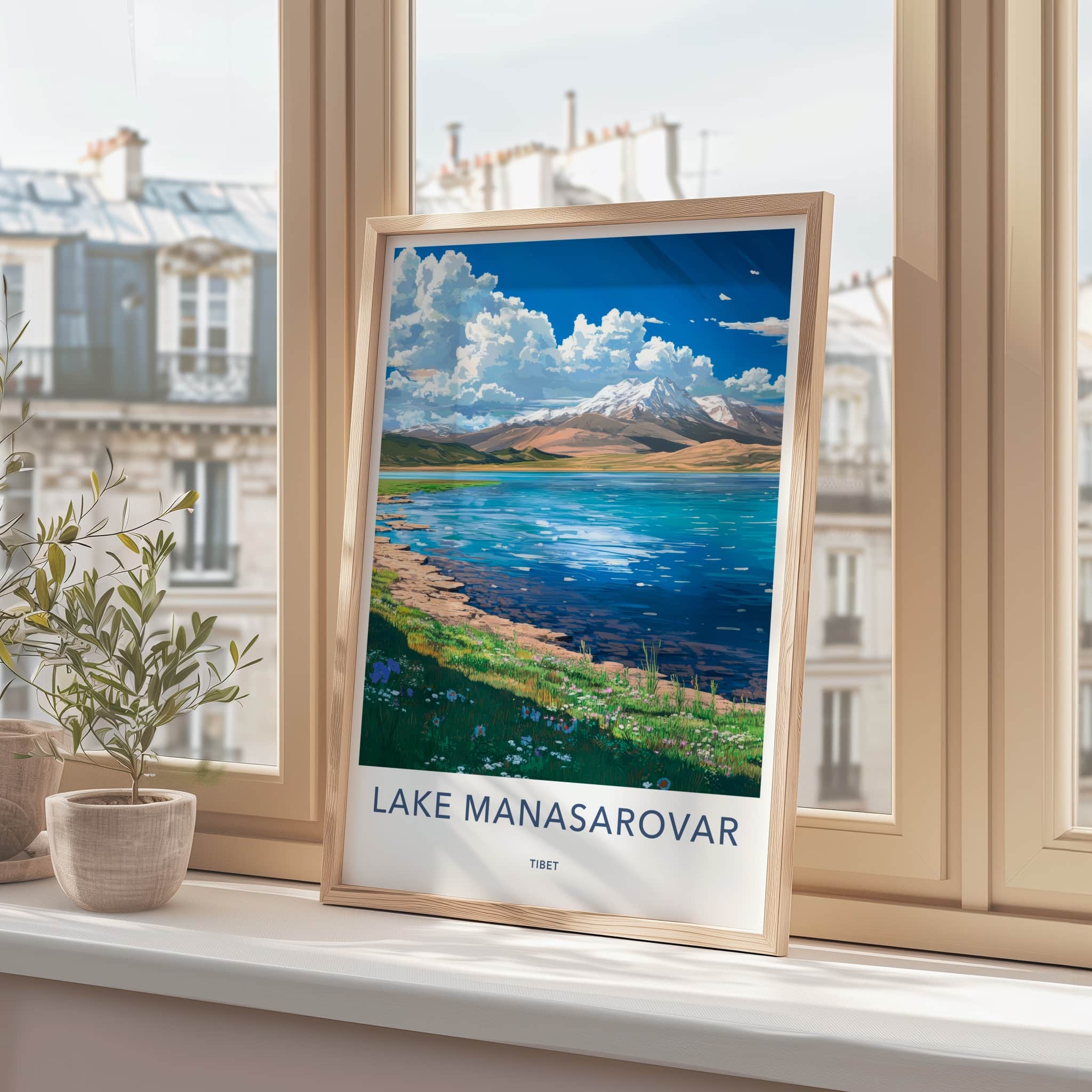 Lake Manasarovar Poster - Tibet Wall Art - Vibrant Lake Mountains Home Decor