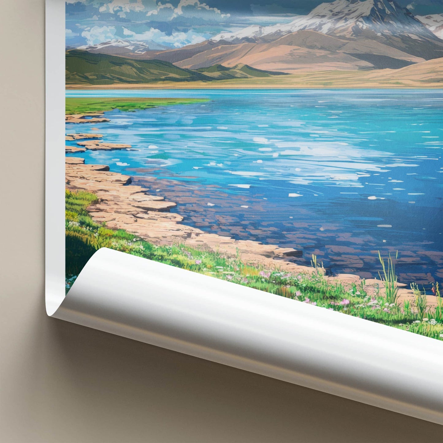 Lake Manasarovar Poster - Tibet Wall Art - Vibrant Lake Mountains Home Decor