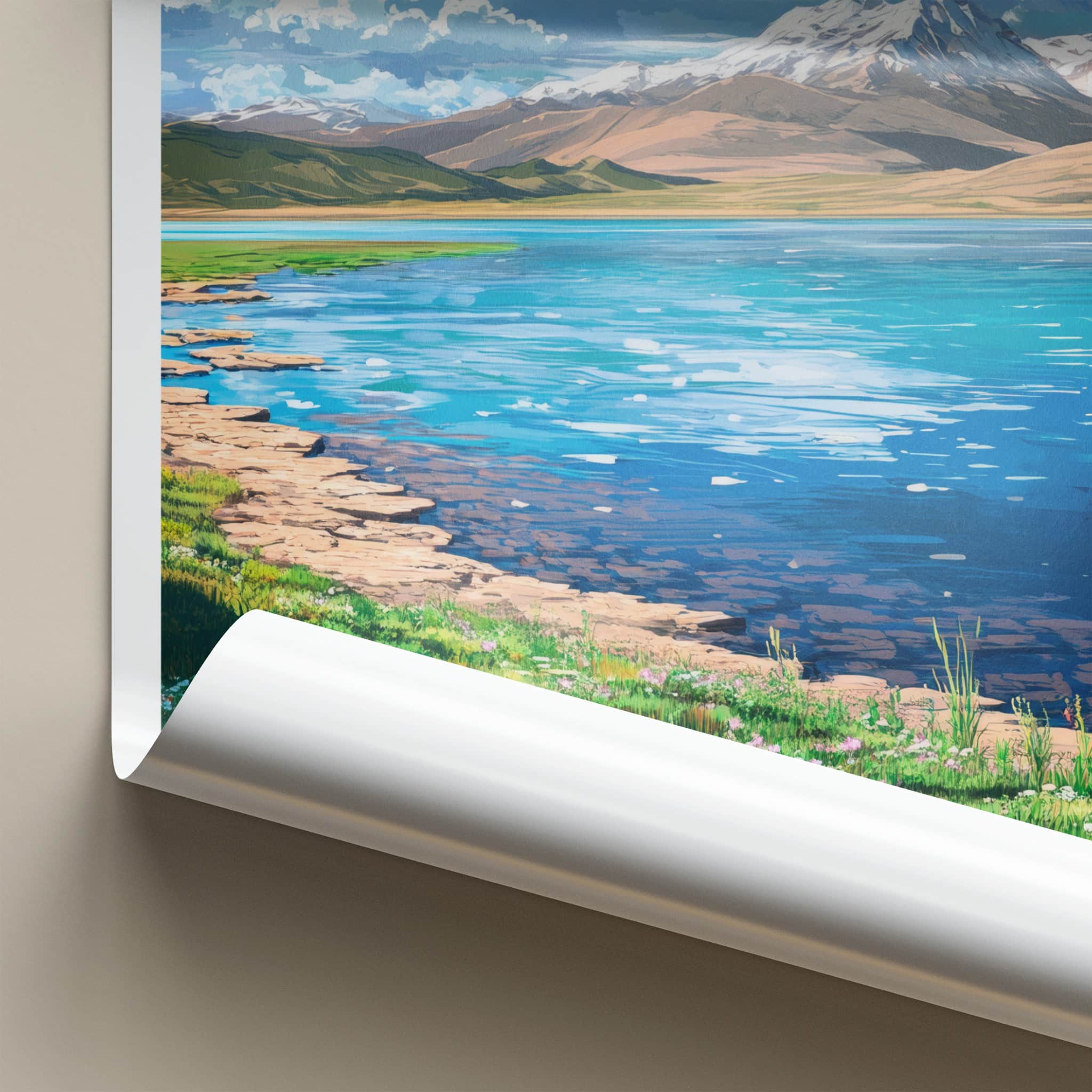 Lake Manasarovar Poster - Tibet Wall Art - Vibrant Lake Mountains Home Decor