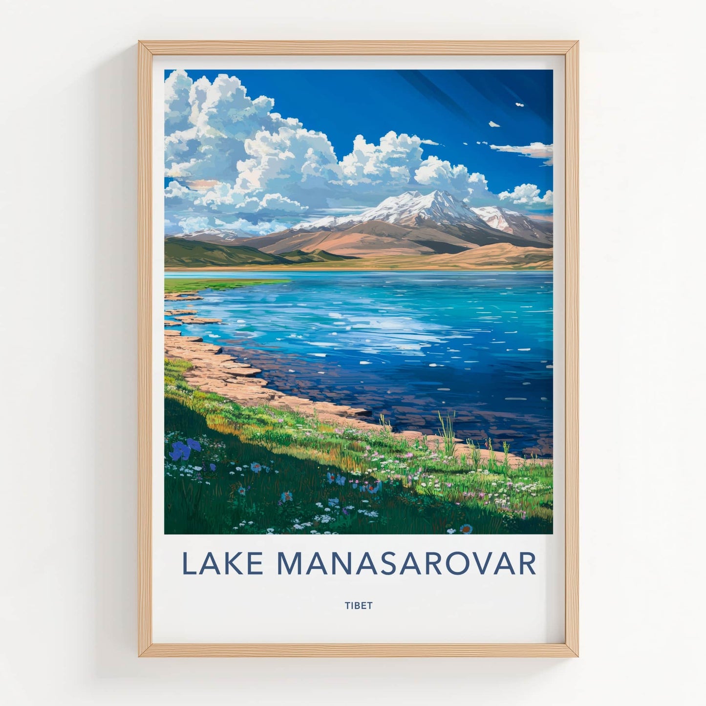 Lake Manasarovar Poster - Tibet Wall Art - Vibrant Lake Mountains Home Decor