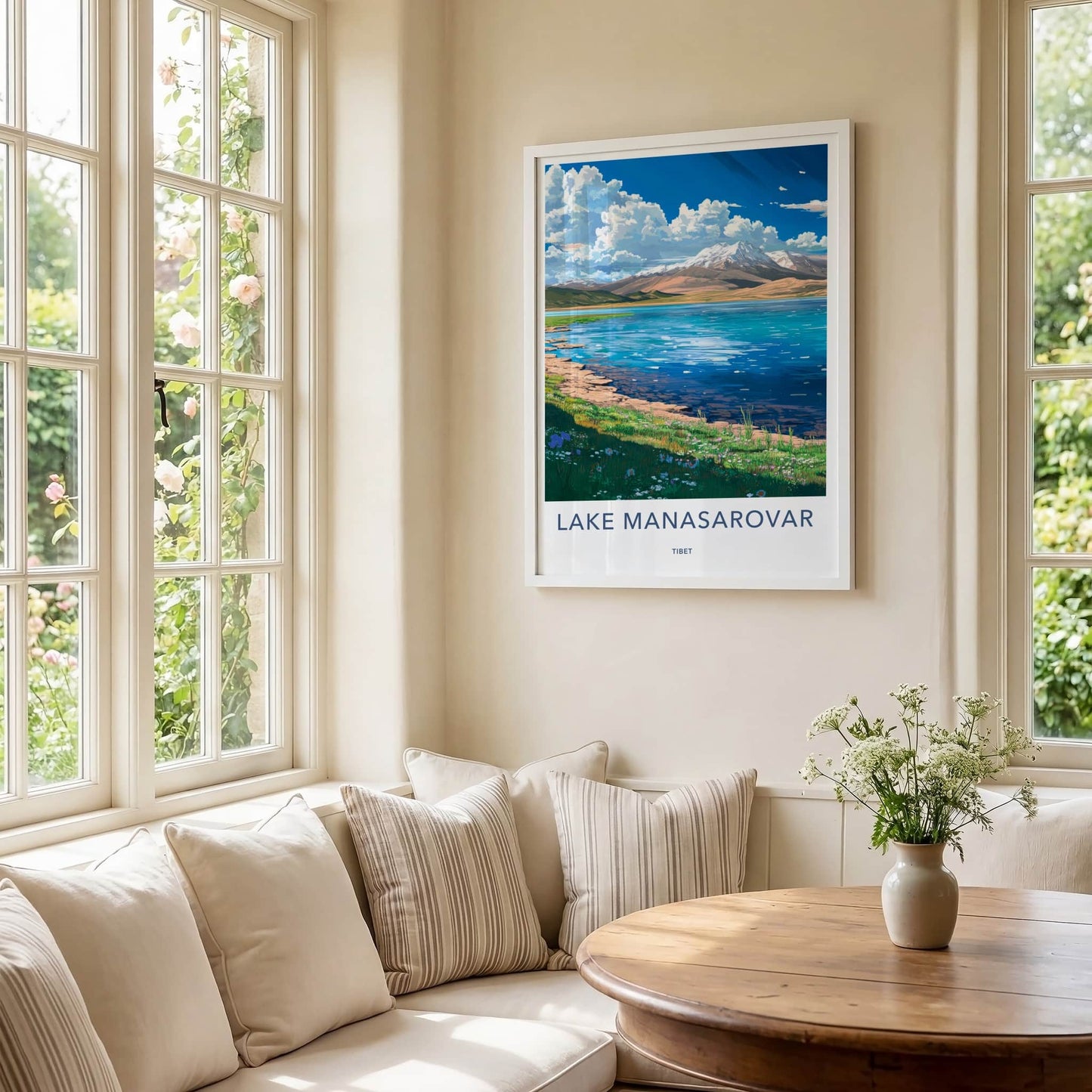 Lake Manasarovar Poster - Tibet Wall Art - Vibrant Lake Mountains Home Decor