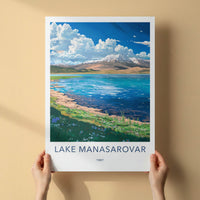 Lake Manasarovar Poster - Tibet Wall Art - Vibrant Lake Mountains Home Decor