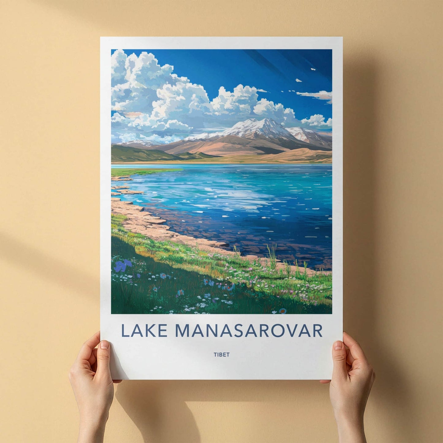 Lake Manasarovar Poster - Tibet Wall Art - Vibrant Lake Mountains Home Decor