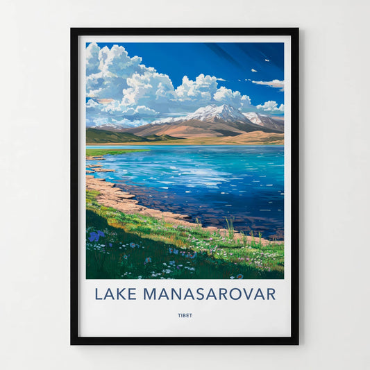 Lake Manasarovar Poster - Tibet Wall Art - Vibrant Lake Mountains Home Decor