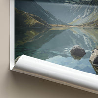 Lake Marian Poster - New Zealand Travel Art - Alpine Lake Peaks Home Decor