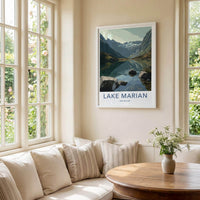 Lake Marian Poster - New Zealand Travel Art - Alpine Lake Peaks Home Decor