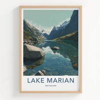Lake Marian Poster - New Zealand Travel Art - Clear Alpine Water Home Decor