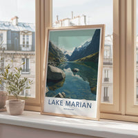Lake Marian Poster - New Zealand Travel Art - Clear Alpine Water Home Decor