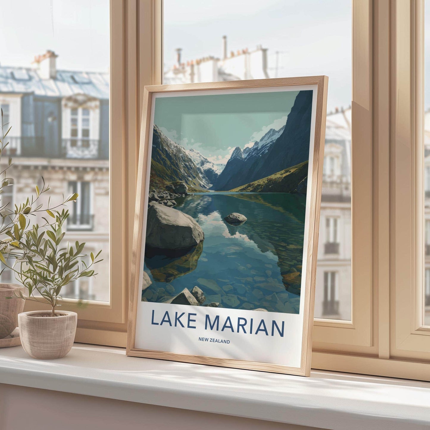Lake Marian Poster - New Zealand Travel Art - Clear Alpine Water Home Decor