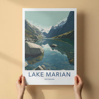 Lake Marian Poster - New Zealand Travel Art - Clear Alpine Water Home Decor