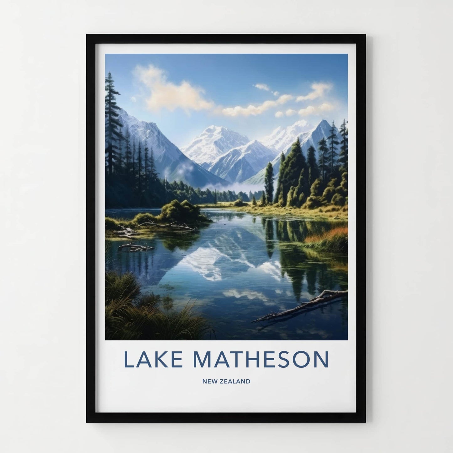 Lake Matheson Poster - New Zealand Travel Art - Reflecting Mountain Lake Wall Decor