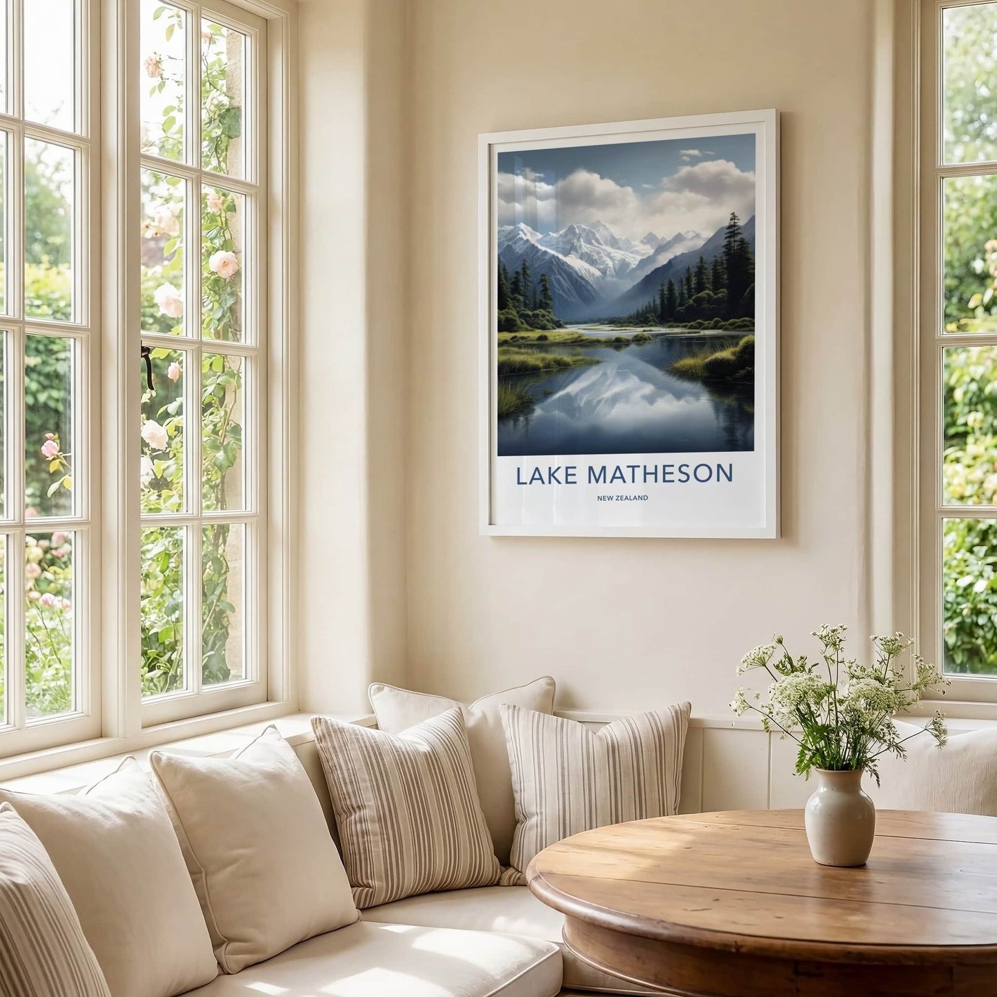 Lake Matheson Poster - New Zealand Travel Art - Snow Peak Reflections Home Decor