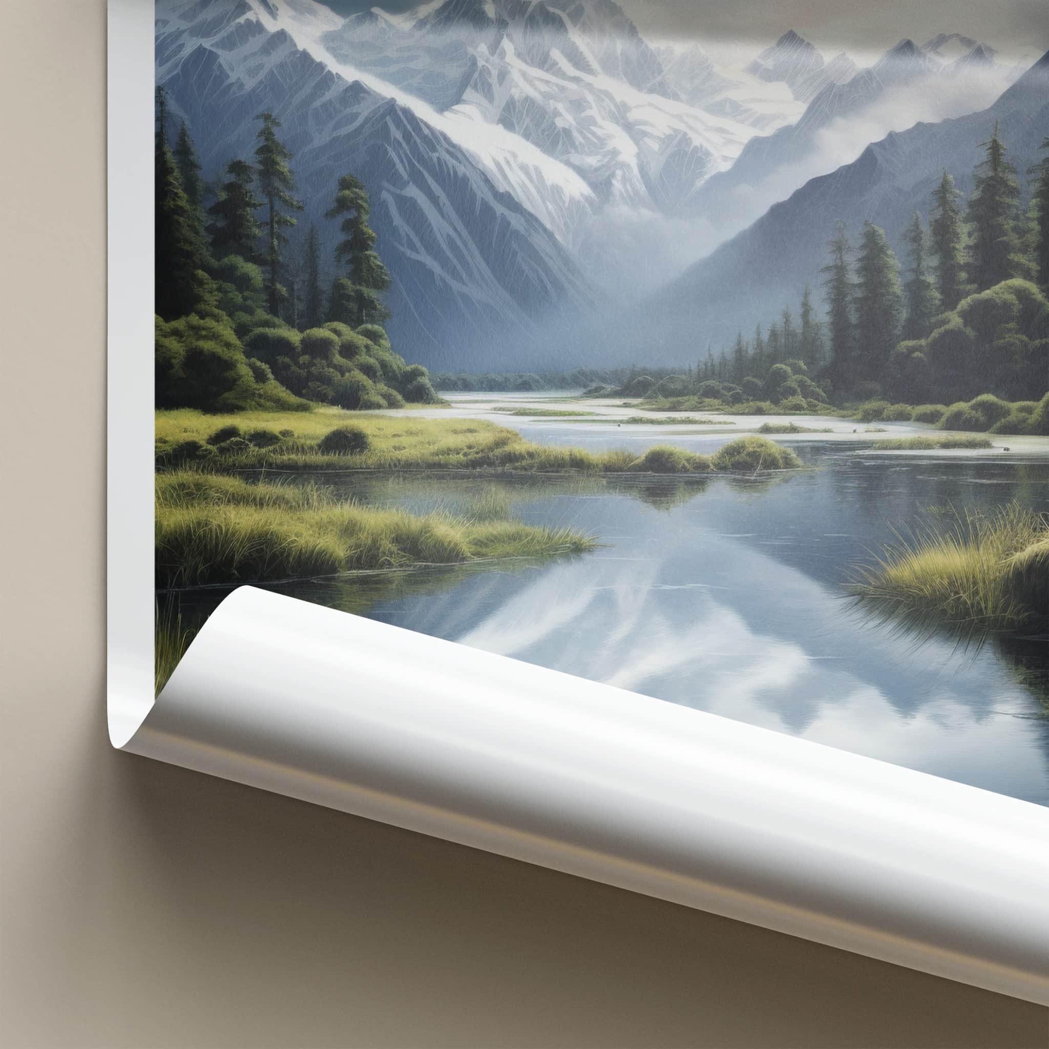 Lake Matheson Poster - New Zealand Travel Art - Snow Peak Reflections Home Decor
