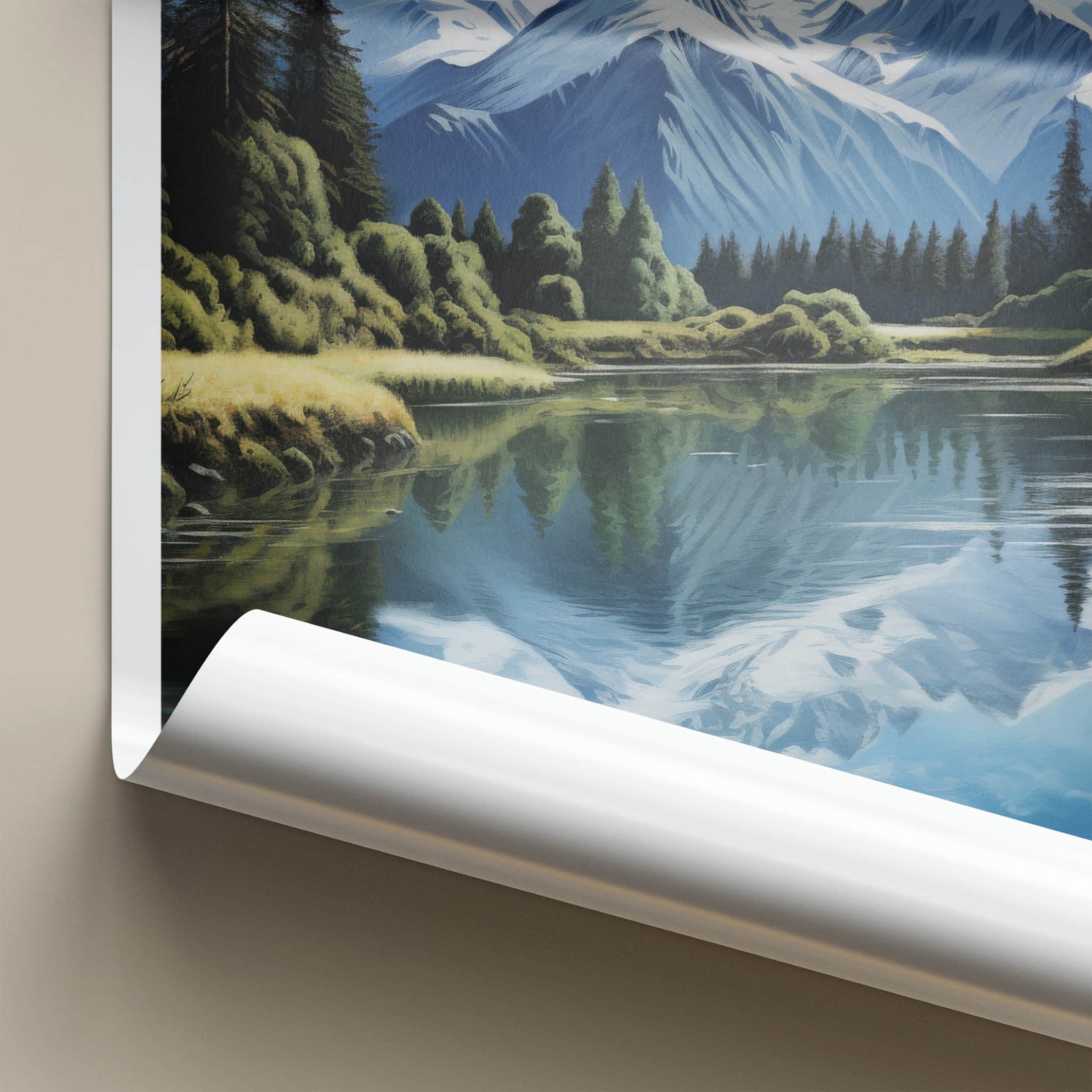 Lake Matheson Poster - New Zealand Travel Art - Snowy Peak Reflection Home Decor